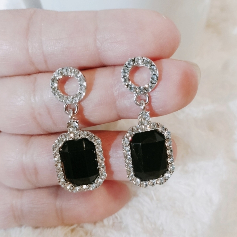 Chic Black and Silver Crystal Earrings